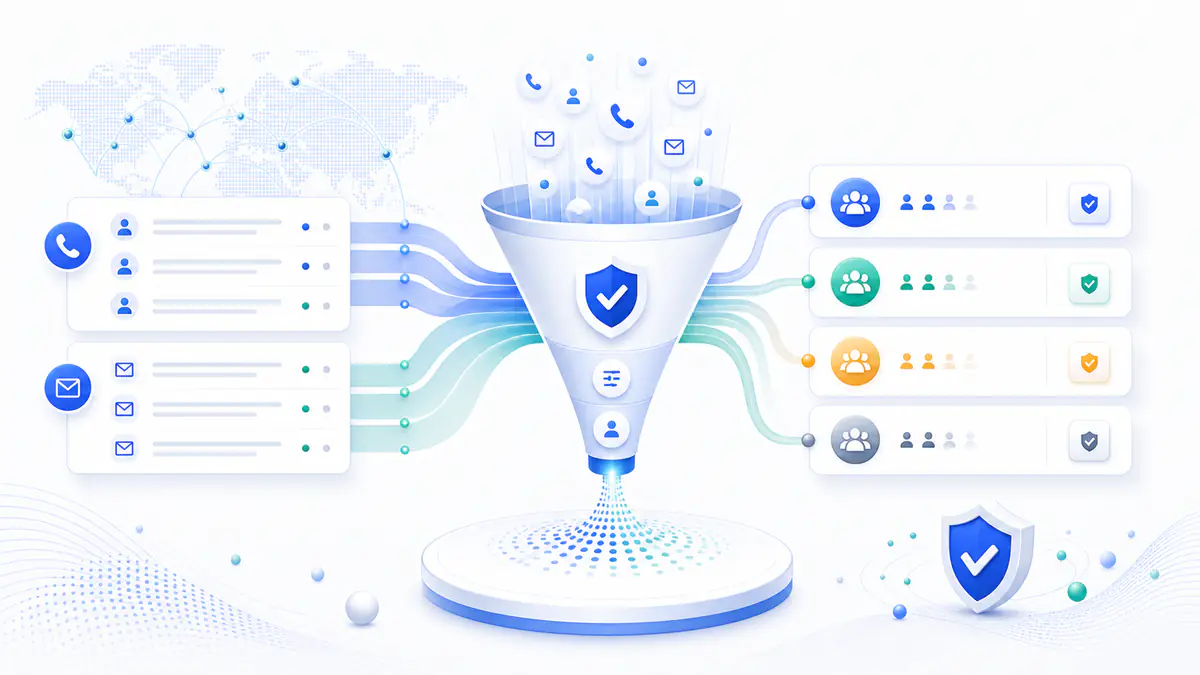 Crypto exchange signal checking workflow for phone and email contact lists